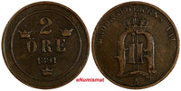 Sweden Oscar II Bronze 1891 EB 2 Öre Large Letters KM# 746 (17 809)