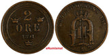 Sweden Oscar II Bronze 1891 EB 2 Öre Large Letters KM# 746 (17 809)