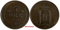 SWEDEN Oscar II (1872-1907) Bronze 1888 5 ORE SCARCE KM# 736 (820)