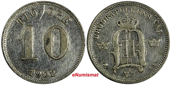 Sweden Oscar II Silver 1902 EB 10 Öre KM# 755 (17 827)