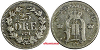 Sweden Oscar II Silver 1874 ST 25 Ore  KM# 738 (17 829)