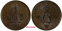 SWEDEN Oscar I Bronze 1858 1/2 Ore BROWN KM# 686 (17 838)