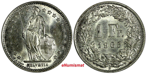 Switzerland Silver 1965 B 1 Franc Helvetia  KM# 24 (17 842)