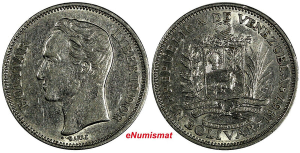 Venezuela Nickel 1967 1 Bolivar 23 mm Y# 42 (17 869)