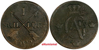 SWEDEN Gustaf IV  1805 1 SKILLING OVERSTRUCK ON 2 ORE (1743-68) KM# 566 (17896)