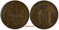 Sweden Oscar II Bronze 1895 5 Ore Large Letters Variety KM# 757 (17 913)