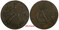 SWEDEN COPPER Gustaf IV Adolf 1802 1 SKILLING 34 mm KM#566 (17 915)