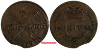 SWEDEN Carl XIV Johan Copper 1819 1/4 Skilling 26 mm 1st Year Type KM# 595 (924)