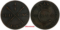 SWEDEN Carl XIV Johan Copper 1819 1/4 Skilling 26 mm 1st Year Type KM# 595 (925)