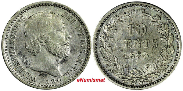 Netherlands William III Silver 1885 10 Cents aUNC Condition KM# 80 (17 932)