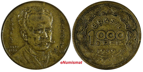 Brazil Aluminum-Bronze 1939 1000 Reis Tobias Barreto 1 YEAR TYPE KM# 550(17 966)