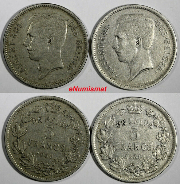 Belgium Albert I  LOT OF 2 COINS 1930,1931 5 Francs French text KM# 97.1(17 974)