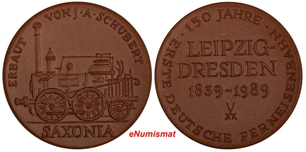 GERMANY Porcelain Medal 1989.150 YEARS DRESDEN - LEIPZIG TRAIN RAILWAY (18 256)