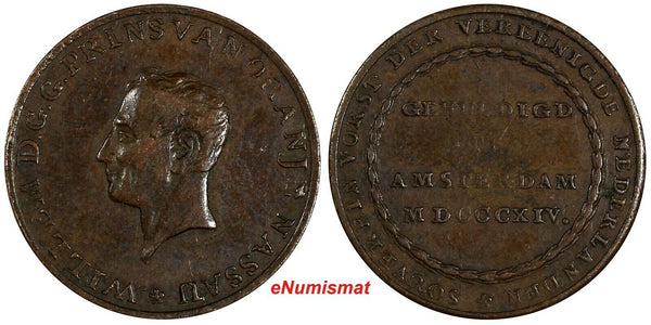 NETHERLANDS Copper 1814 Medal Inauguration of WILLEM I 23mm ORANJE NASSAU (259)