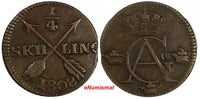 SWEDEN Copper King Gustav IV Adolf 1808 1/4 Skilling KM# 564 (18 558)