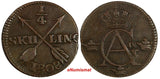 SWEDEN Copper King Gustav IV Adolf 1808 1/4 Skilling KM# 564 (18 558)