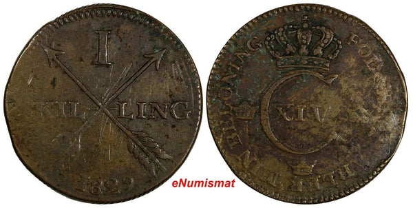 Sweden Carl XIV Johan Copper 1829 1 Skilling Mintage-344,000 33.67mm KM# 597(95)