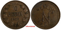 Finland Nicholas II Copper 1916 10 Pennia KM# 14 (18 634)