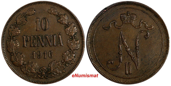 Finland Nicholas II Copper 1916 10 Pennia KM# 14 (18 634)