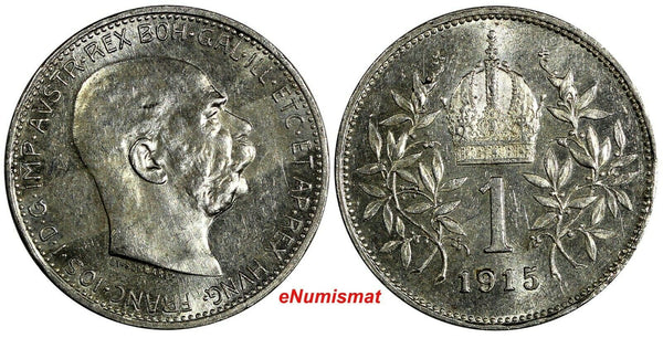Austria Franz Joseph I Silver 1915 1 Corona High Grade KM# 2820 (18 640)