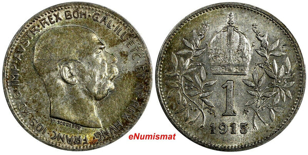 Austria Franz Joseph I Silver 1915 1 Corona High Grade Toned KM# 2820 (18 651)