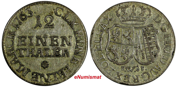 Germany SAXONY-ALBERTINE Silver 1763 FWoF 1/12 Thaler Last Date KM# 877 (8582)
