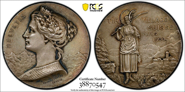 Switzerland Confederation Silver 1900Shooting Medal Paris 37mm PCGS SP63 R-2097b