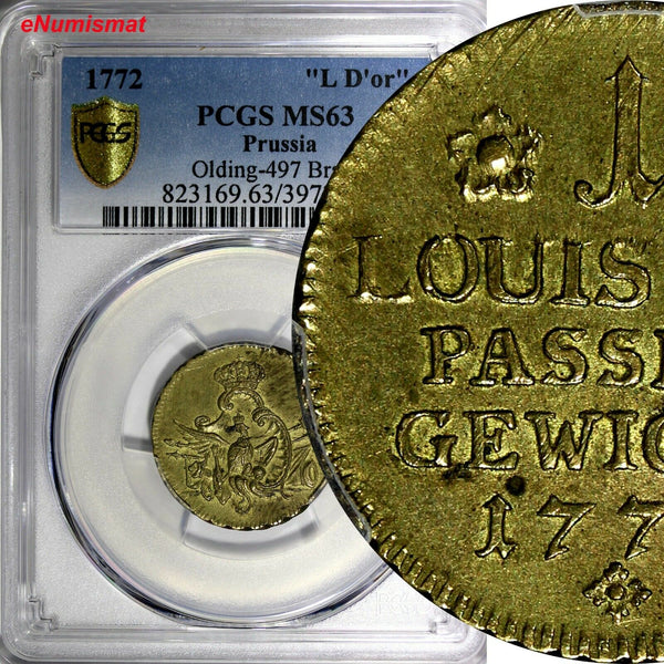 Germany Prussia,Friedrich II.1772 Weight for 1 Louis D`or Medal PCGS MS63 TOP