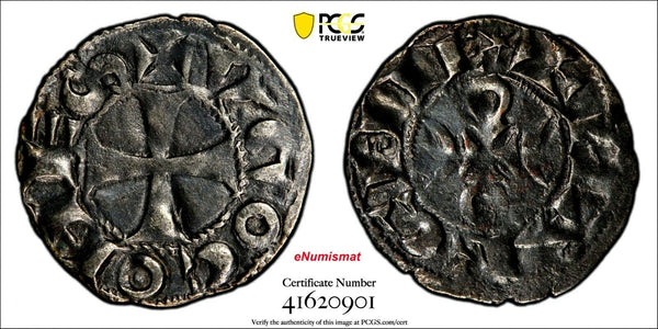 FRANCE La Marche Silver Hugues IX (1199-1219) Denier PCGS XF DETAILS Dup-960 (1)