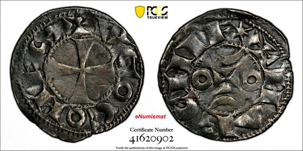 FRANCE La Marche Silver Hugues IX (1199-1219) Denier PCGS XF DETAILS Dup-960 (2)