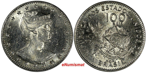 Brazil Copper-Nickel 1901 100 Reis Liberty 1 Year Type  KM# 503 (17 269)