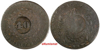 Brazil Copper 1829 R 40 Reis Countermarked 80 Réis of Pedro I KM# 444.1 (17 270)
