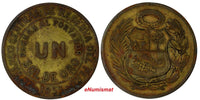 Peru Brass 1955 1 Sol de Oro 33mm aVF Condition KM# 222 (11 059)