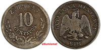 MEXICO 1874/3 ZS H 10 Centavos OVERDATE Zacatecas Mint-10,000 VERY RARE KM403.10