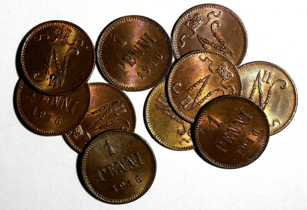 FINLAND Nicholas II Copper 1916 1 Penni Last Year UNC KM#13 RANDOM PICK (1 COIN)