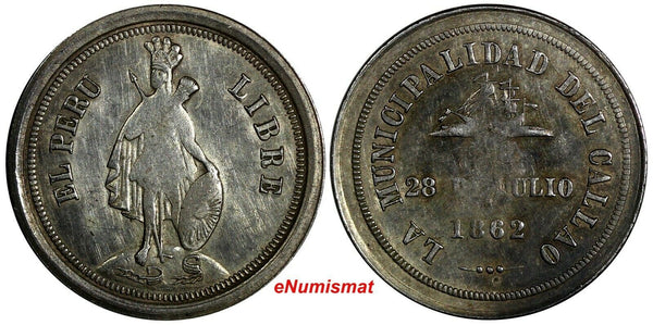 Callao,Peru,Silver Proclamation Medal,1862 City of Callao. Fonrobert-9194(17026)