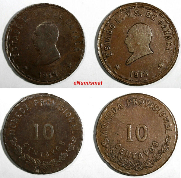 Mexico-Revolutionary OAXACA Copper LOT OF 2 COINS 1915  10 Centavos High Grade