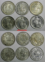 Switzerland Silver LOT OF 6 COINS 1950-1960 1/2 Franc  KM# 23