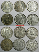 Switzerland Silver LOT OF 6 COINS 1903-1955 1/2 Franc  KM# 23