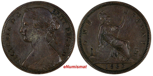 Great Britain Victoria Bronze 1863 1 Penny KM# 749.2 (17 067)
