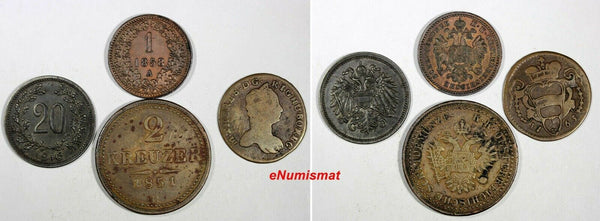 AUSTRIA LOT OF 4 COINS 1765-1916 PFENNIG,1,2 KREUZER, 20 HELLER (17 083)