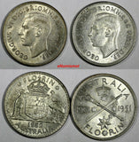 AUSTRALIA George VI  SILVER LOT OF 2 COINS 1951,1952 FLORIN UNC KM# 47,KM#48