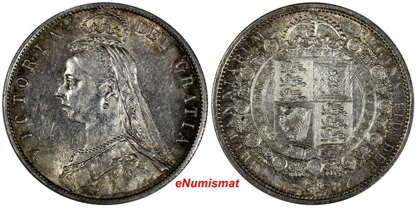 Great Britain Victoria (1837-1901) Silver 1887 1/2 Crown ch.XF/AU KM# 764 (239)