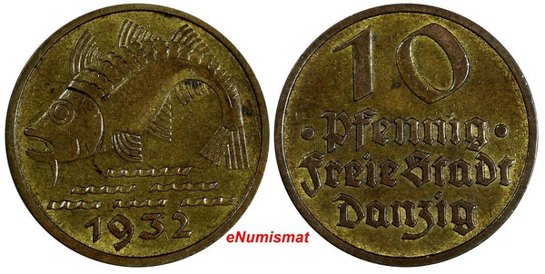 DANZIG Poland Germany 1932 10 Pfennig Codfish 1 YEAR TYPE XF KM# 152 (17 377)