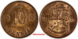 Finland Copper 1937 10 Penniä  UNC Condition KM# 24 (17 470)