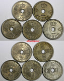 Norway Haakon VII LOT OF 5 COINS 1929(2 p),1945,1948,1949 50 Øre KM# 386 (17474)