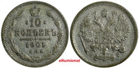 RUSSIA Nicholas II Silver 1901 SPB AP 10 Kopeks Y# 20a.2 (18 006)