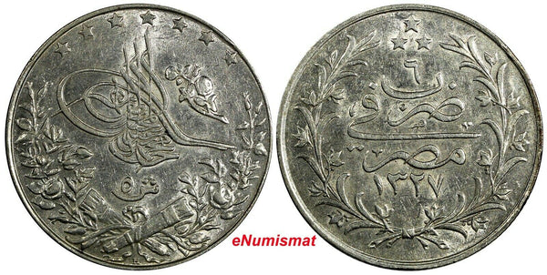 Egypt Muhammad V Silver 1327 (1913) H 5 Qirsh aUNC KM# 308 (18 024)