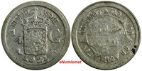 Netherlands East Indies Wilhelmina I Silver 1921 1/4 Gulden KM# 312 (18 036)