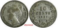 Netherlands Wilhelmina I Silver 1901 10 Cents BETTER DATE KM# 119 (18 040)